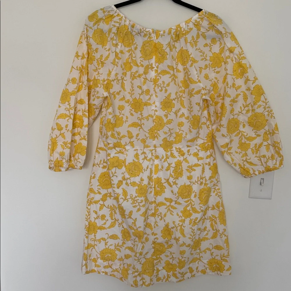 LOFT NWT Yellow 100% Cotton Floral Poplin Shirred Mini Dress - Size 8 - Picture 7 of 8